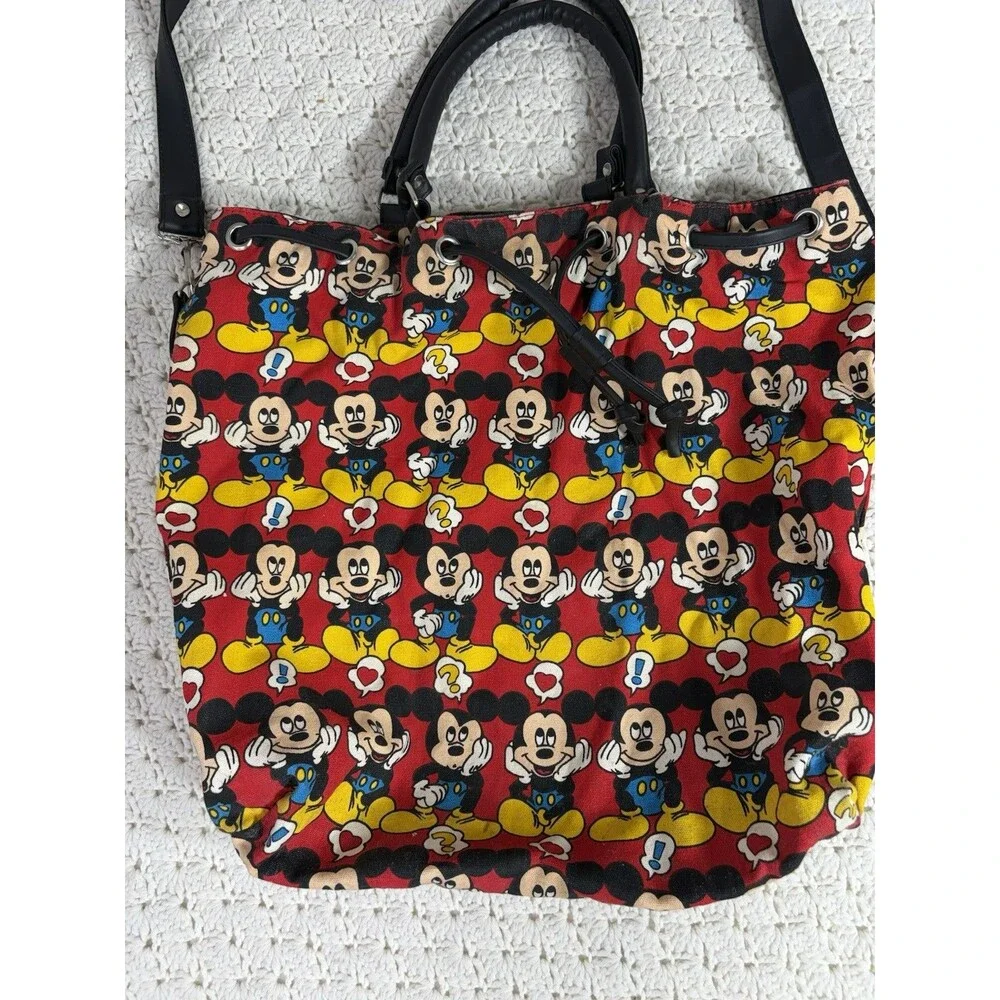 Vintage 90s Mickey Mouse Faces All Over Print Canvas Drawstring Bag Bucket Tote